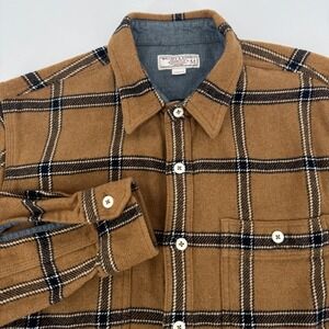 Wallace & Barnes J.Crew Mens Brown Plaid Flannel Button Down Shirt Medium Cotton